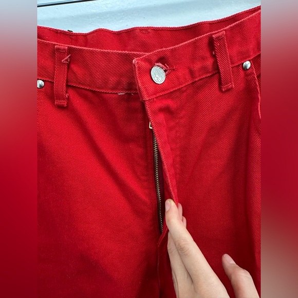 ⛔️SOLD⛔️Vintage 80’s Red High Rise Straight Leg Jeans Lattice Triangle Back Siz - Picture 6 of 9